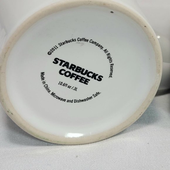 Starbuck 2011 Tall White Coffee Mugs 10.6 oz   Set of 2 - Picture 7 of 9